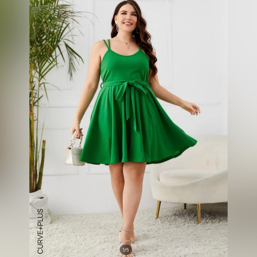 NWOT SHEIN Kelly Green Crossback Cami Dress 3X